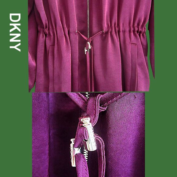 DKNY NEW Elongated Velour Peplum Collarless Drawstring Aglets Jacket M - Picture 6 of 12